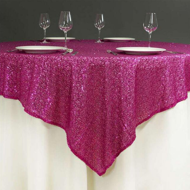 Sequin Square Table Overlay 90"x90" Rose Red