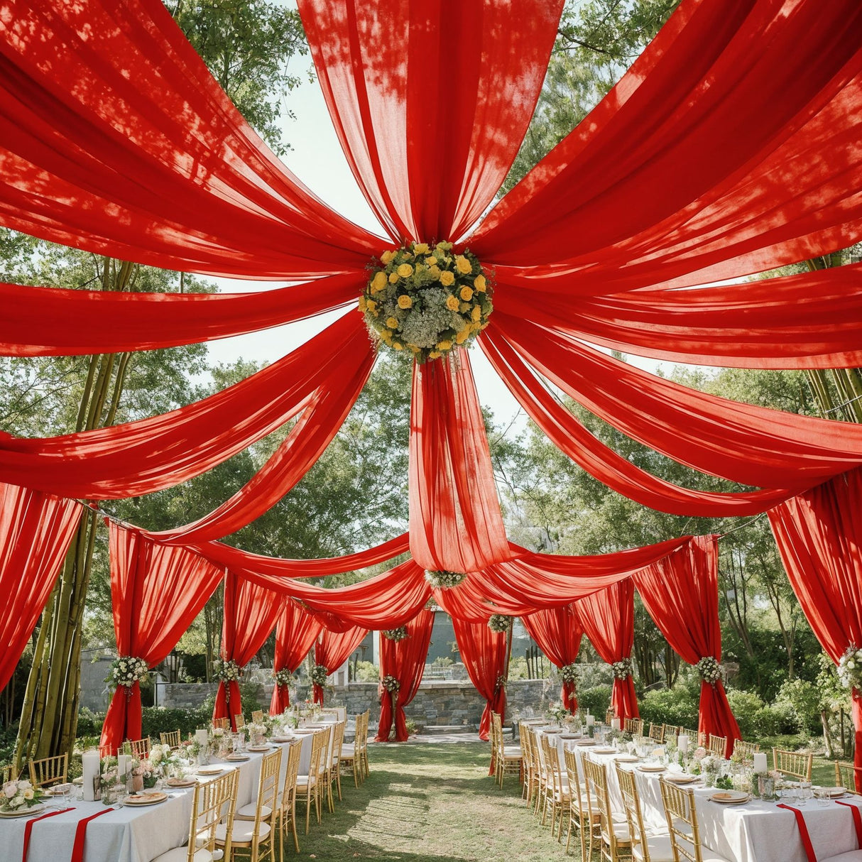 Sheer Wedding Arch Drape 5ftx32ft Red