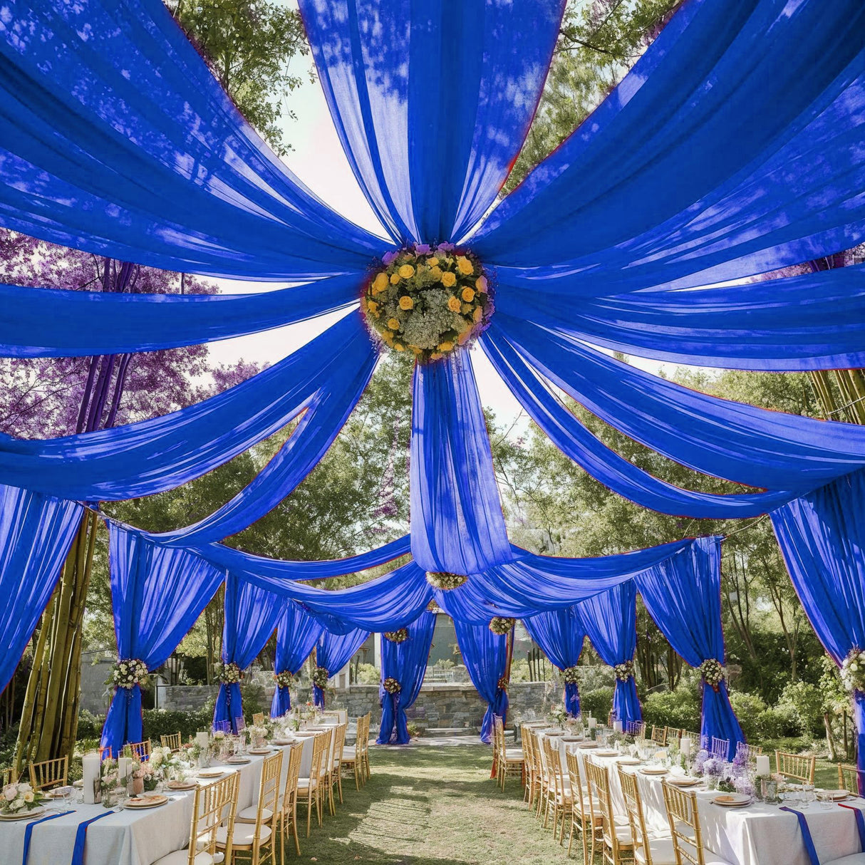Sheer Wedding Arch Drape 5ftx32ft Royal Blue