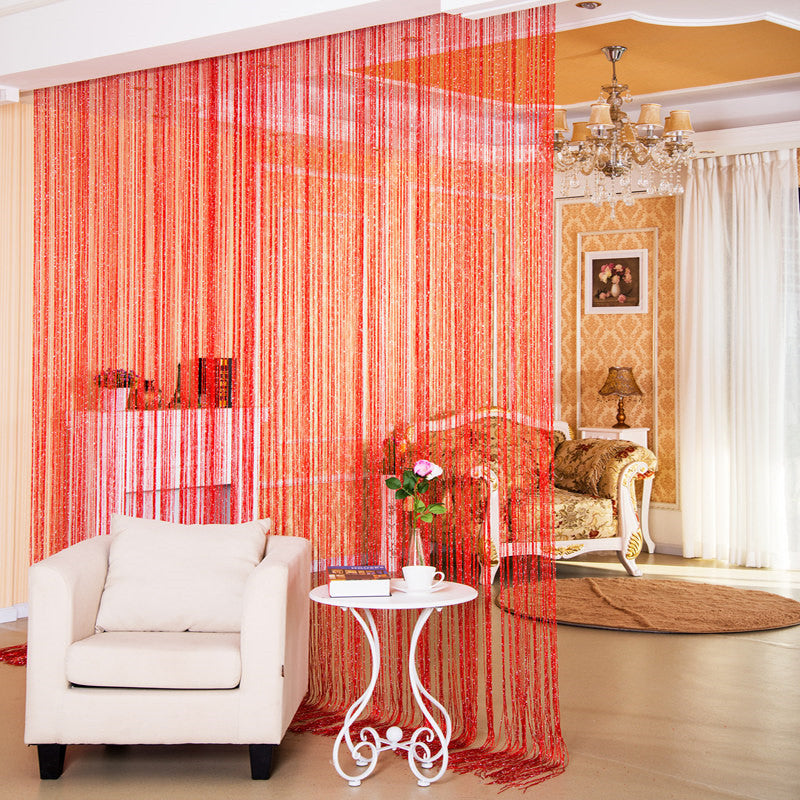 Silk Tassel String Curtains 3ftx7ft Pink