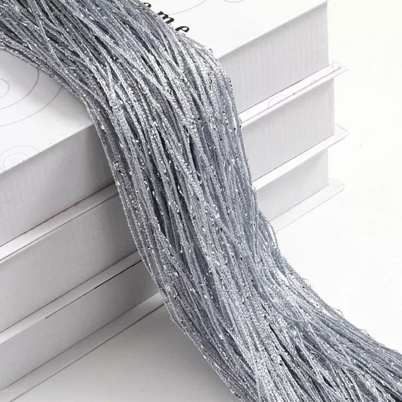 Silk Tassel String Curtains 3ftx7ft Silver Gray
