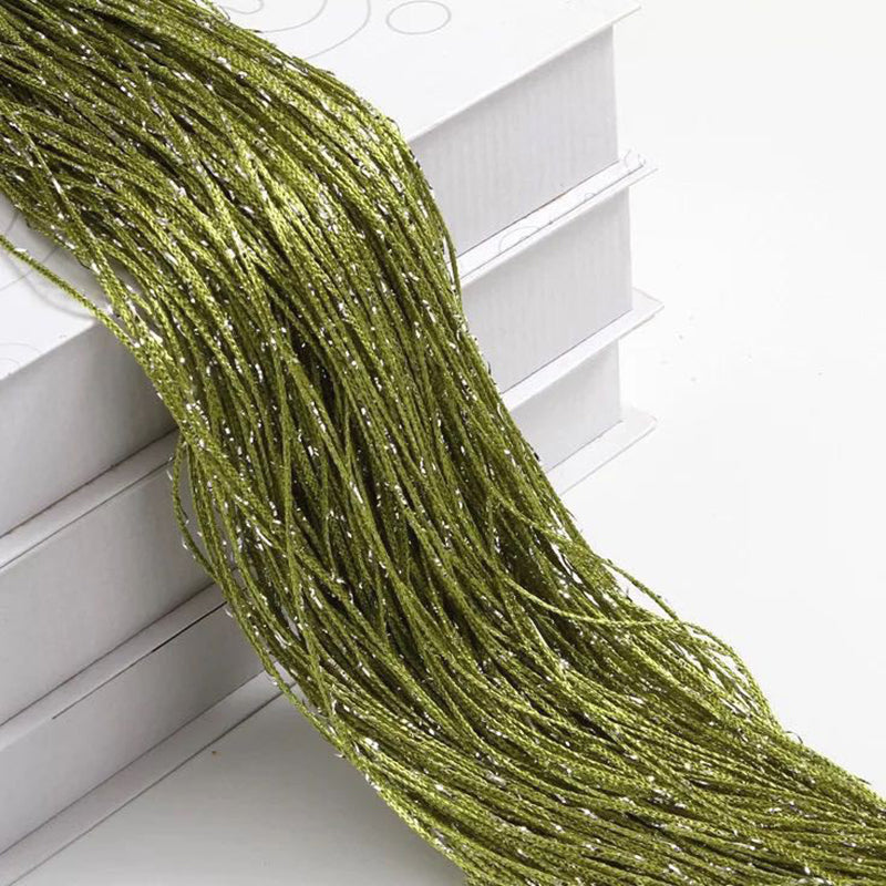 Silk Tassel String Curtains 3ftx7ft Grass Green