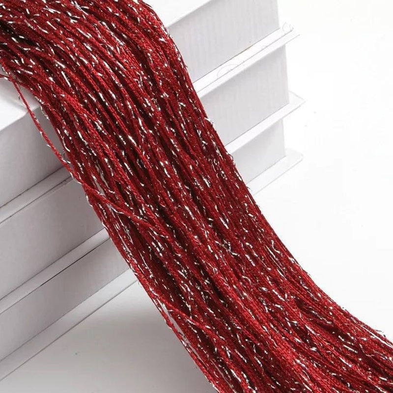 Silk Tassel String Curtains 3ftx7ft Burgundy