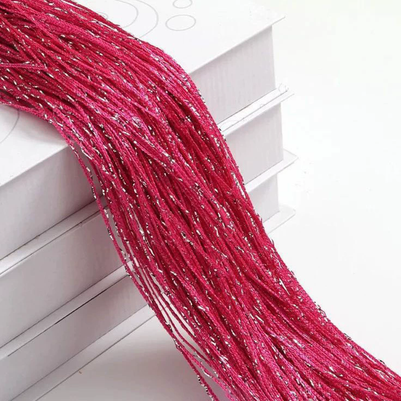 Silk Tassel String Curtains 3ftx7ft Rose Red
