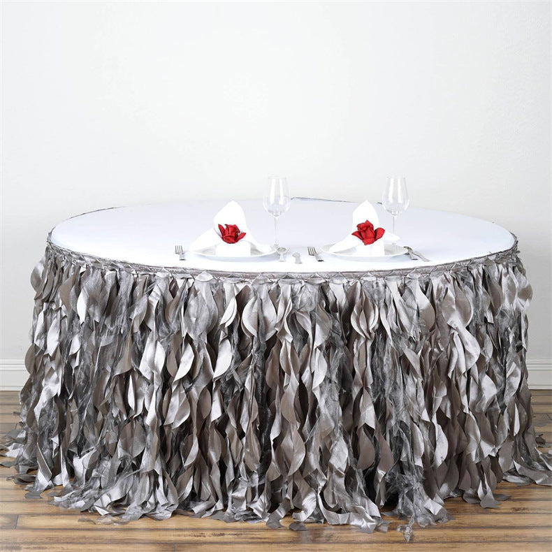 Curly Willow 14ft Table Skirt Silver Gray