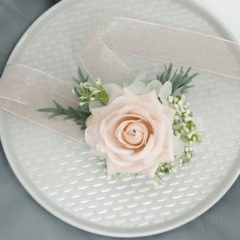 Wedding Simulation Corsage Wrist Flower Set Champagne