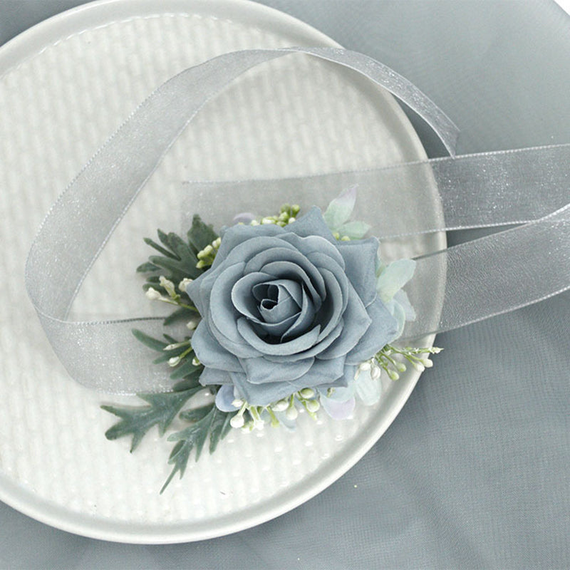 Wedding Simulation Corsage Wrist Flower Set Blue