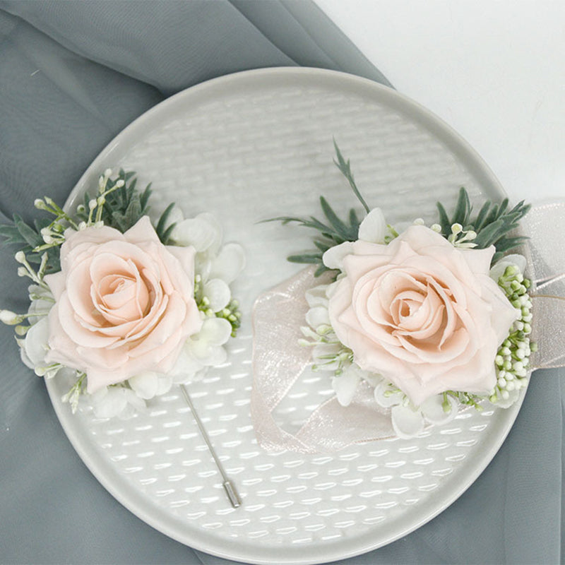 Wedding Simulation Corsage Wrist Flower Set Champagne