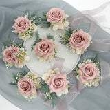 Wedding Simulation Corsage Wrist Flower Set Bean Paste Pink