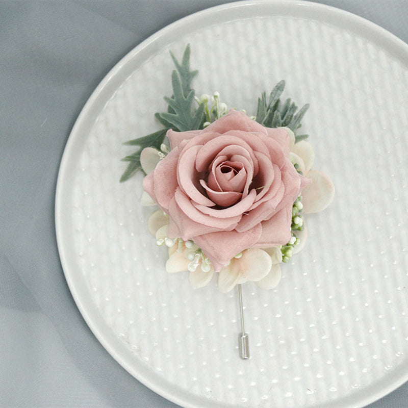 Wedding Simulation Corsage Wrist Flower Set Bean Paste Pink