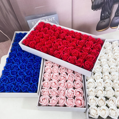 50 Pcs Three-Layer Floral Scented Soap Rose Petals Body Soap in Gift Box Champagne