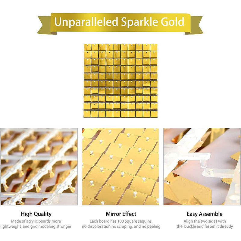24 Panels Square Sequin Shimmer Wall Photo Backdrop Panels - 24sq.ft Iridescent Silver