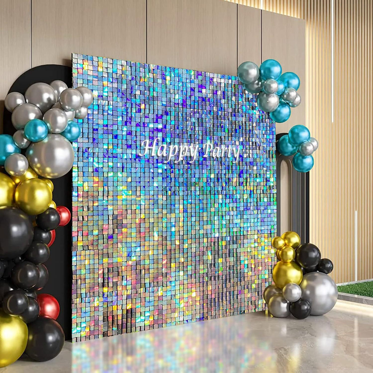 24 Panels Square Sequin Shimmer Wall Photo Backdrop Panels - 24sq.ft Dreamy Blue