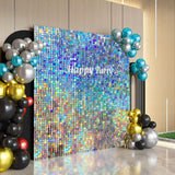 24 Panels Square Sequin Shimmer Wall Photo Backdrop Panels - 24sq.ft Dreamy Blue