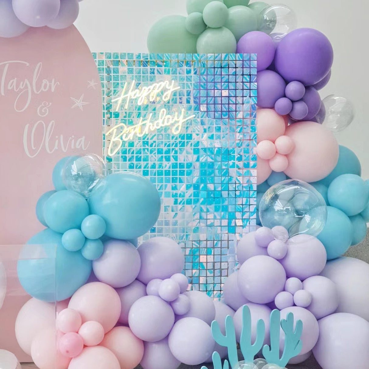 24 Panels Square Sequin Shimmer Wall Photo Backdrop Panels - 24sq.ft Dreamy Blue