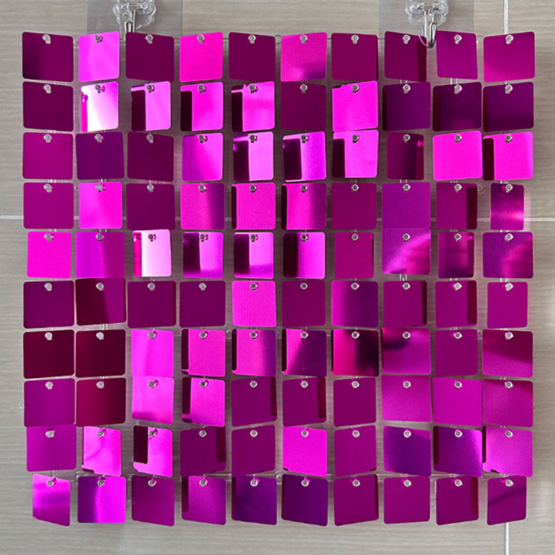 24 Panels Square Sequin Shimmer Wall Photo Backdrop Panels - 24sq.ft Rose Red