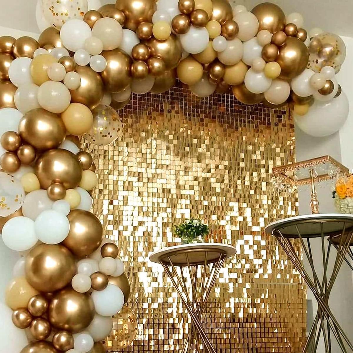 24 Panels Square Sequin Shimmer Wall Photo Backdrop Panels - 24sq.ft Light Gold