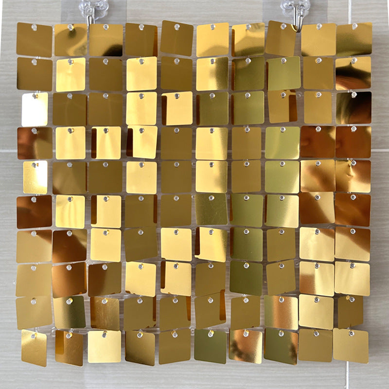 24 Panels Square Sequin Shimmer Wall Photo Backdrop Panels - 24sq.ft Light Gold