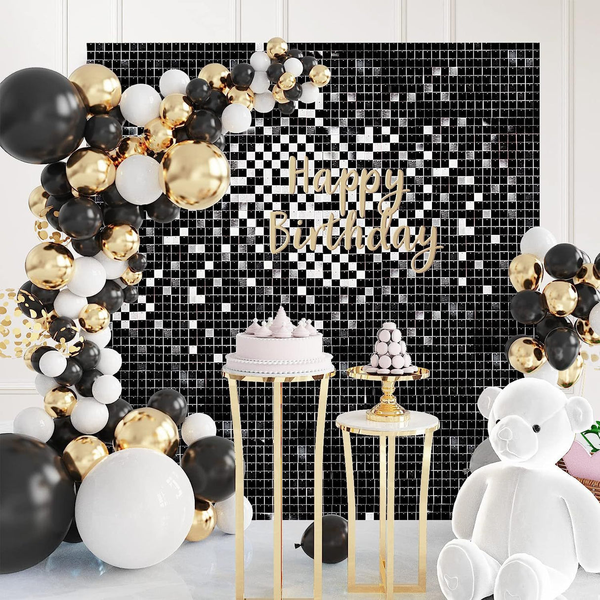 24 Panels Square Sequin Shimmer Wall Photo Backdrop Panels - 24sq.ft Black