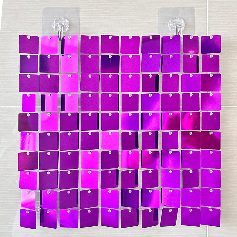 24 Panels Square Sequin Shimmer Wall Photo Backdrop Panels - 24sq.ft Purple