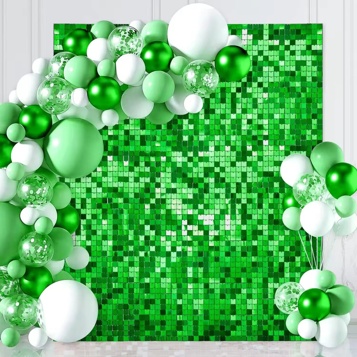 24 Panels Square Sequin Shimmer Wall Photo Backdrop Panels - 24sq.ft Green