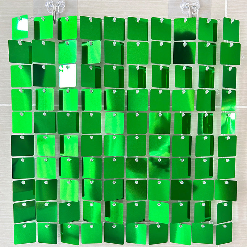 24 Panels Square Sequin Shimmer Wall Photo Backdrop Panels - 24sq.ft Green