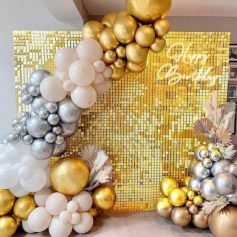 24 Panels Square Sequin Shimmer Wall Photo Backdrop Panels - 24sq.ft Gold