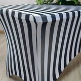 Stretch Spandex Rectangle Tablecloth Black/White Vertical Stripes 96"x30"