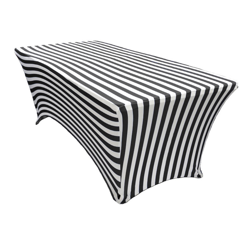 Stretch Spandex Rectangle Tablecloth Black/White Vertical Stripes 96"x30"