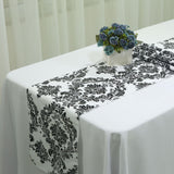 Taffeta Flocking Table Runner 12"x108" Black Damask