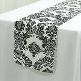 Taffeta Flocking Table Runner 12"x108" Black Damask