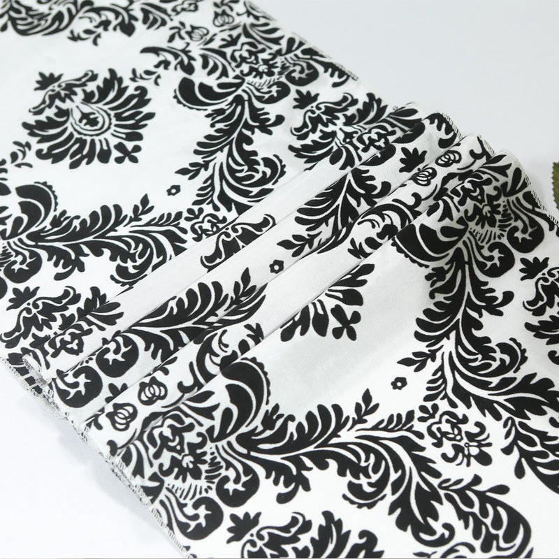 Taffeta Flocking Table Runner 12"x108" Black Damask