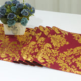 Taffeta Hot Stamping Table Runner 12"x108" Burgundy Damask