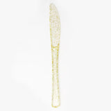 25 Pc Plastic Knives 7" Transparent Gold Glitter Classic Heavy Duty