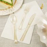 25 Pc Plastic Knives 7" Transparent Gold Glitter Classic Heavy Duty