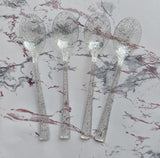 25 Pc Plastic Spoons 7" Transparent Silver Glitter Classic Heavy Duty