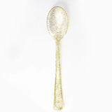 25 Pc Plastic Spoons 7" Transparent Gold Glitter Classic Heavy Duty