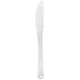 25 Pc Plastic Knives 7" Transparent Silver Glitter Classic Heavy Duty