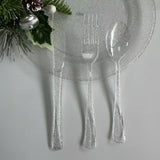 25 Pc Plastic Knives 7" Transparent Silver Glitter Classic Heavy Duty