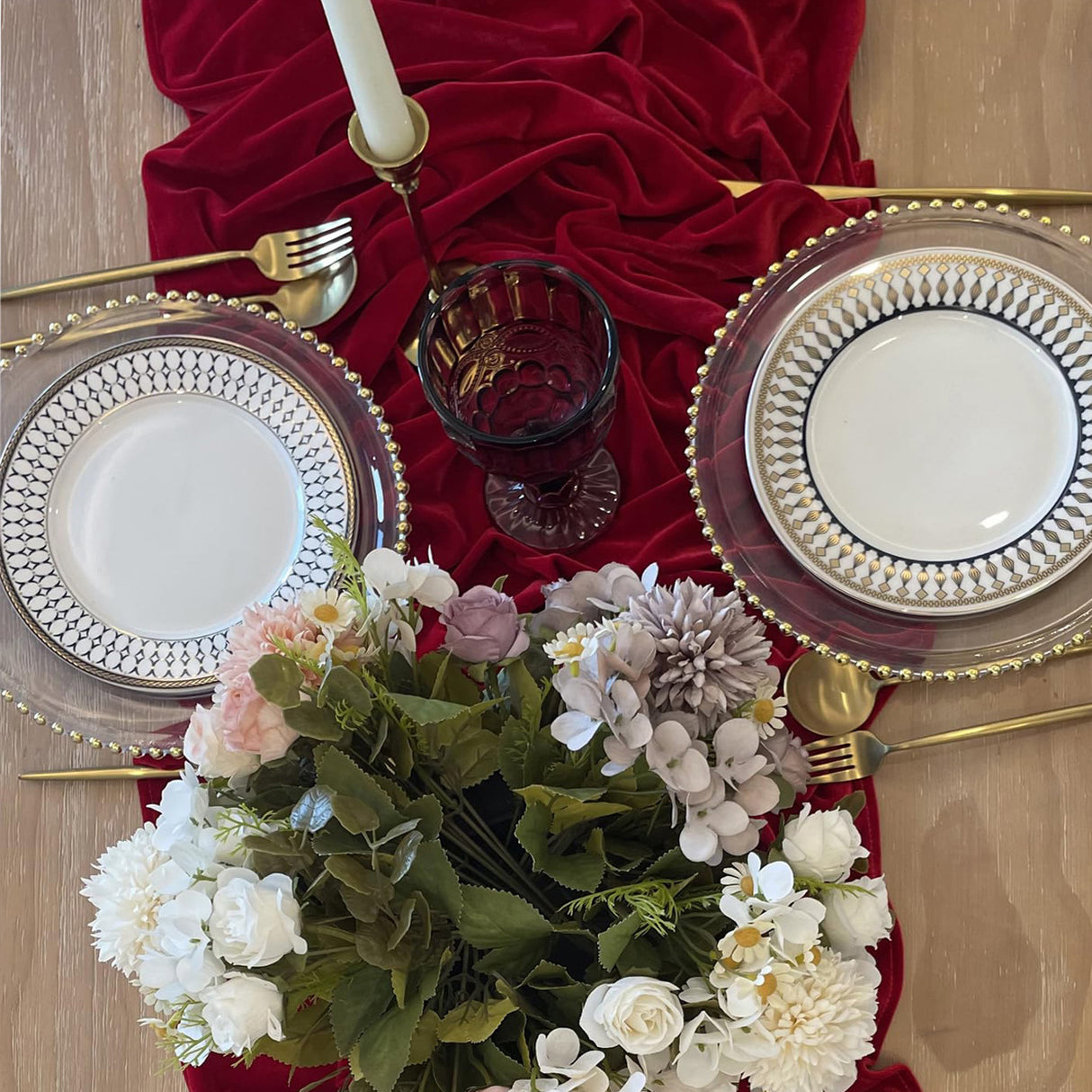 Premium Velvet Table Runner 14"x108" Deep Red