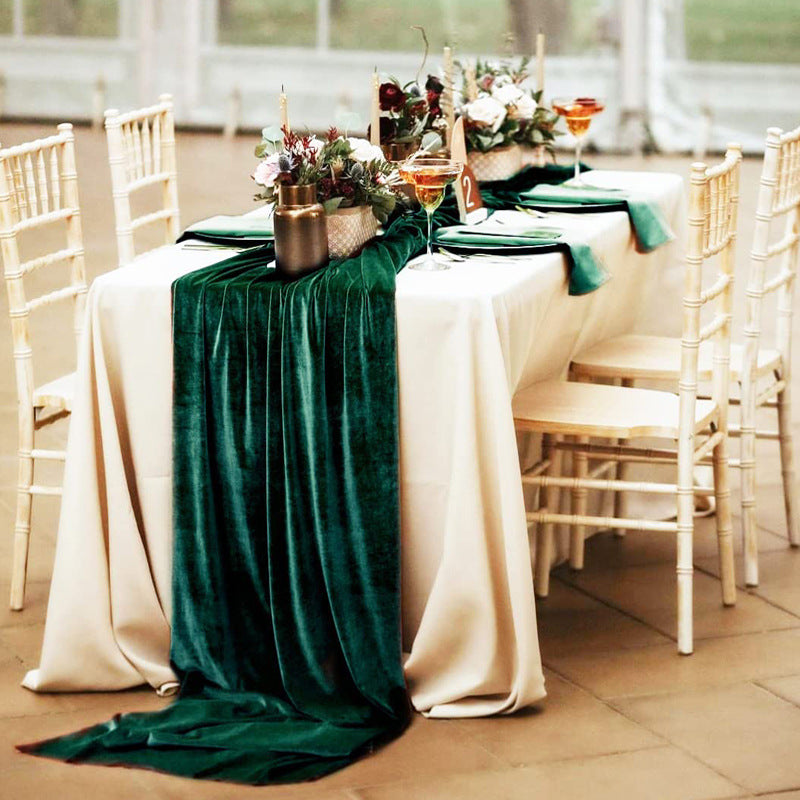 Premium Velvet Table Runner 14"x108" Dark Green