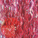 4 Pack Wavy Foil Fringe Curtain Party Backdrop 3.3x6.6 Ft Ceramic Red