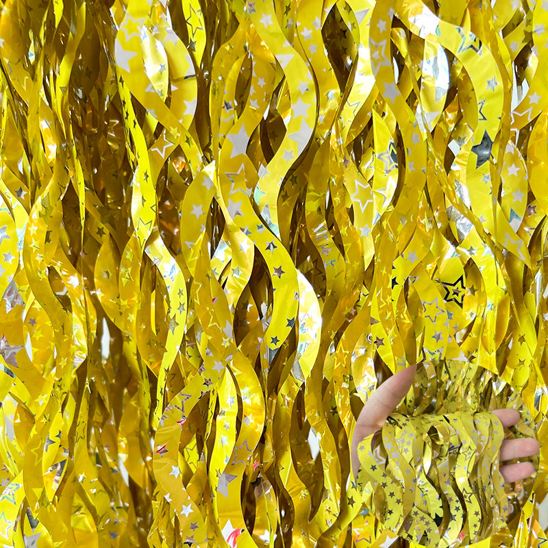 4 Pack Wavy Foil Fringe Curtain Party Backdrop 3.3x6.6 Ft Ceramic Yellow