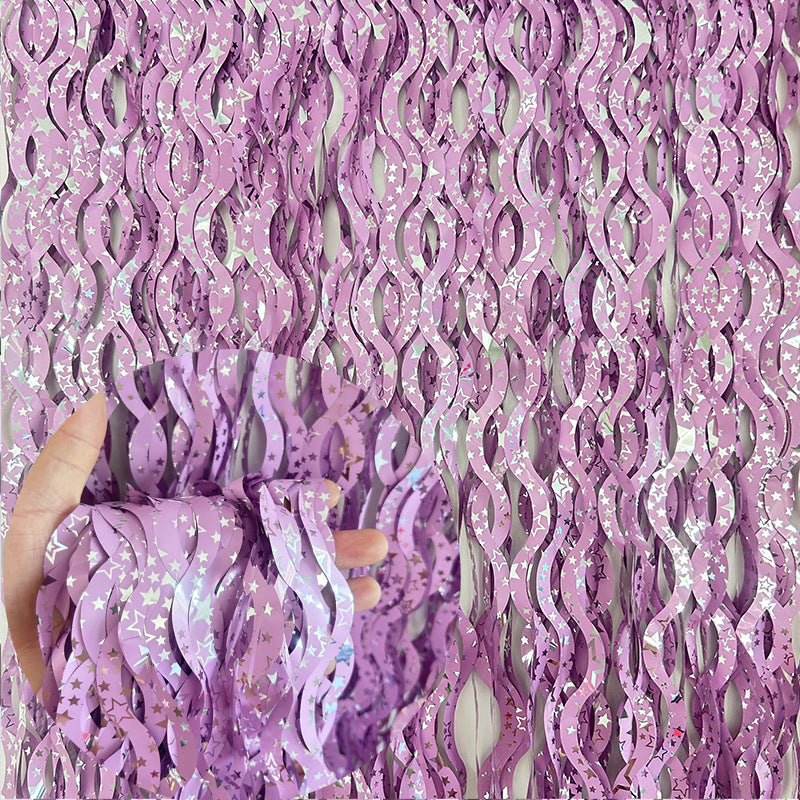 4 Pack Wavy Foil Fringe Curtain Party Backdrop 3.3x6.6 Ft Ceramic Purple