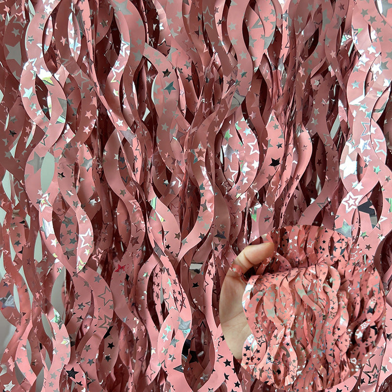4 Pack Wavy Foil Fringe Curtain Party Backdrop 3.3x6.6 Ft Ceramic Coral Beads