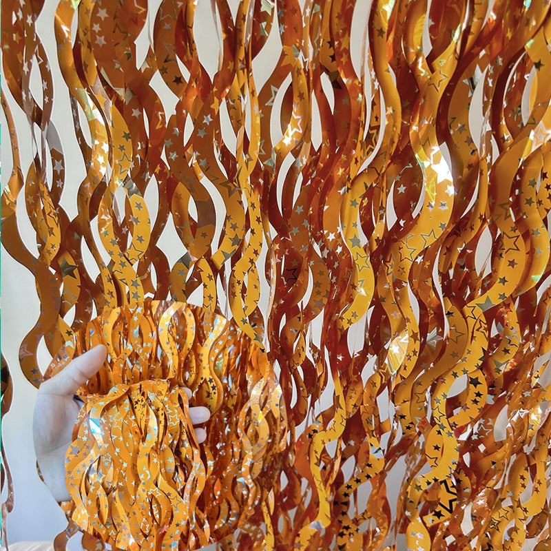 4 Pack Wavy Foil Fringe Curtain Party Backdrop 3.3x6.6 Ft Ceramic Orange