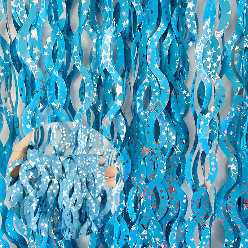 4 Pack Wavy Foil Fringe Curtain Party Backdrop 3.3x6.6 Ft Ceramic Lake Blue
