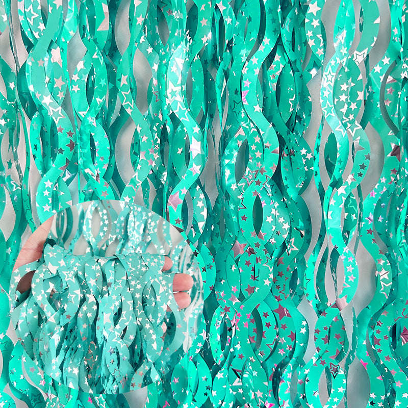 4 Pack Wavy Foil Fringe Curtain Party Backdrop 3.3x6.6 Ft Ceramic Light Green