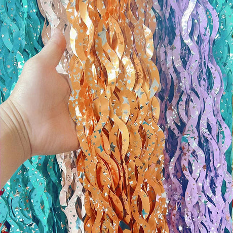 4 Pack Wavy Foil Fringe Curtain Party Backdrop 3.3x6.6 Ft Ceramic Light Green