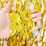 4 Pack Wavy Foil Fringe Curtain Party Backdrop 3.3x6.6 Ft Laser Gold